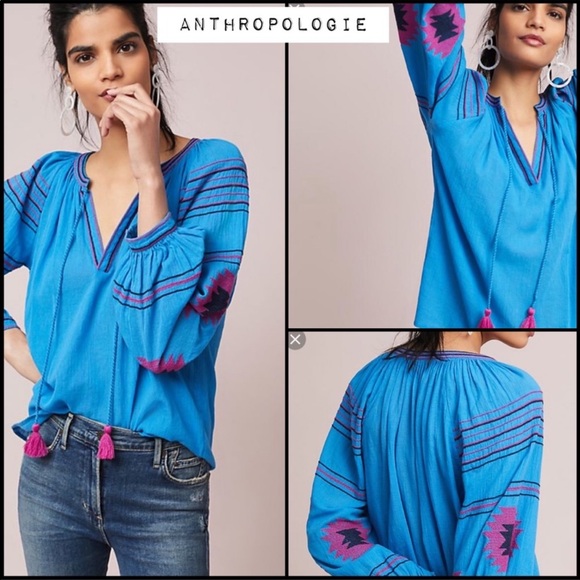 Anthropologie Tops - Anthropologie Blue and Pink Blouse